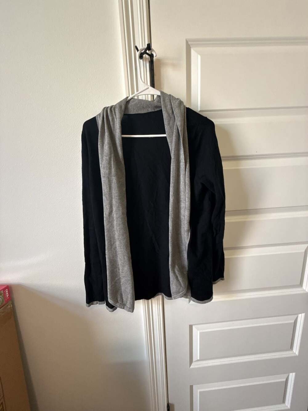 Open Front Cardigan in Black and Heather Grey